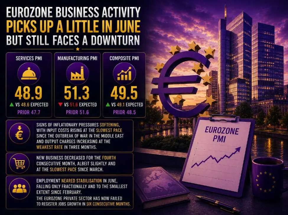 PMI Eurozone tháng 6: Suy thoái hạ nhiệt, lạm phát giảm