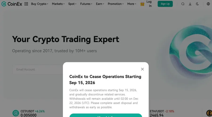 Sàn CoinEx đóng cửa sau 9 năm: Lộ trình rút tiền chi tiết